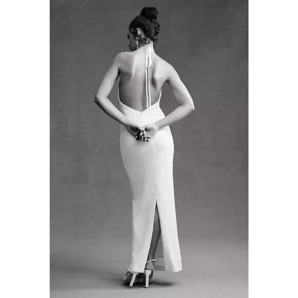 NWT Ronny Kobo Halo High-Neck Sequined Maxi Dress Gown Size 10 White #ND451 - Picture 3 of 12